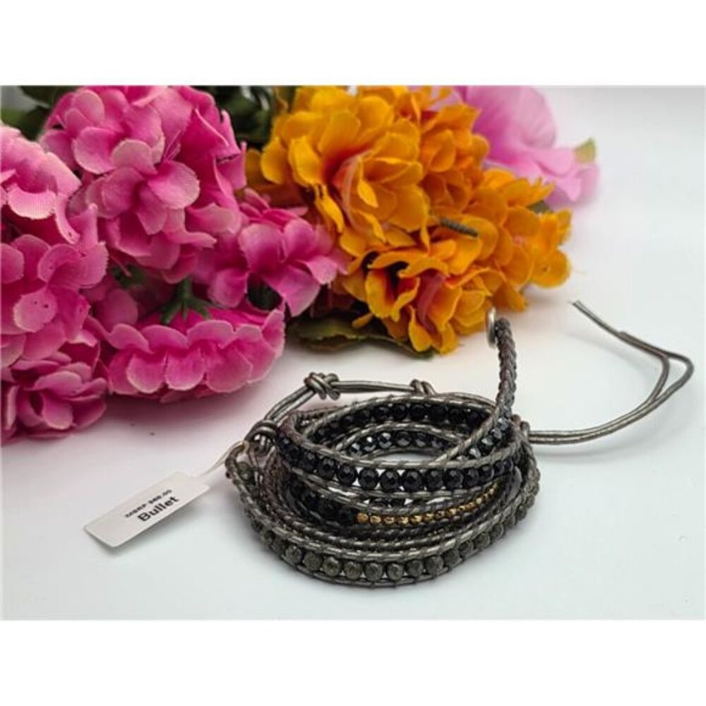 Lizou Bullet Wrap Bracelet Hematite Crystal Gray 35in Adjustable Toggle